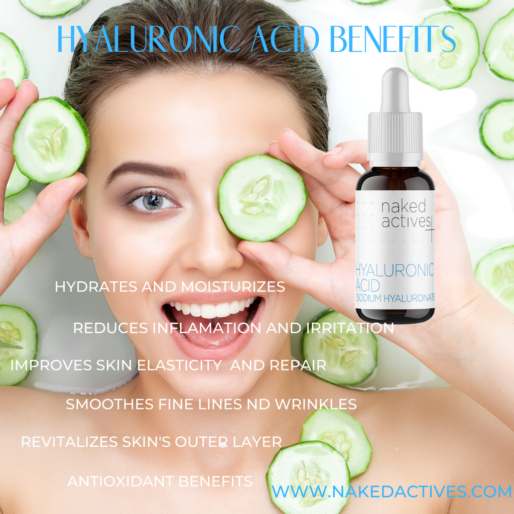 hyaluronic acid benefits helps smooth out skin, anti-aging reduces wrinkles, hydrates, moisturizes, repairs